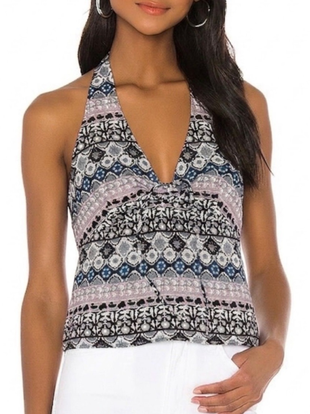Patterned Halter Cami in Navy, Black and Soft Pink